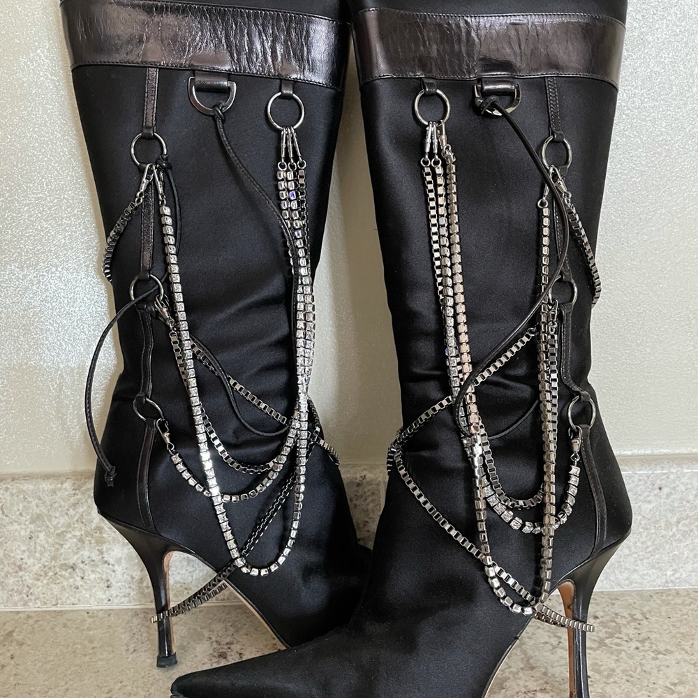 Jimmy Choo lucia black satin chains crystal boot 6 - Picture 6 of 11